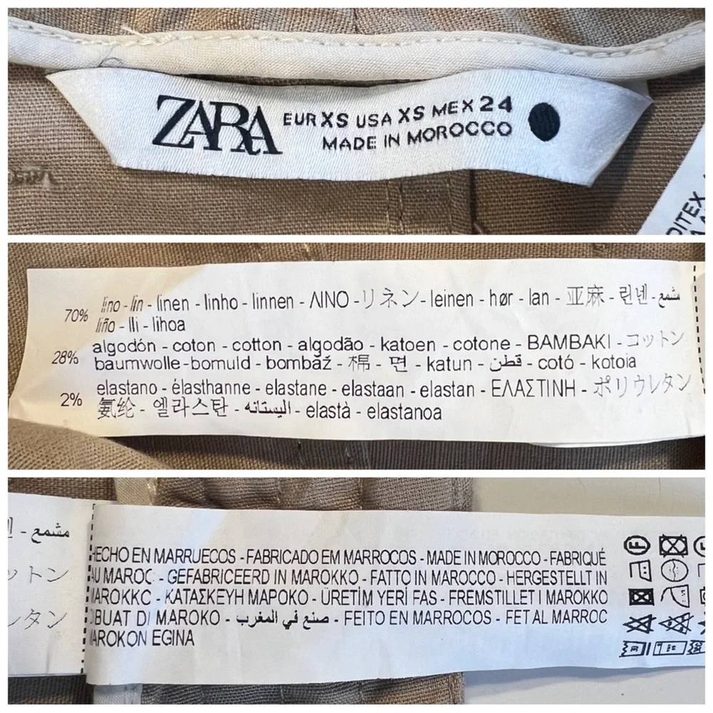 ZARA Women’s Size XS Khaki Linen ZW Collection Multi Pocketed Cargo Utility Pant